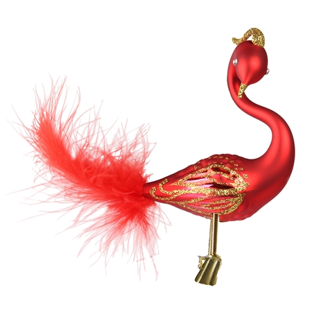 Skleněná labuť červená se zlatým dekorem