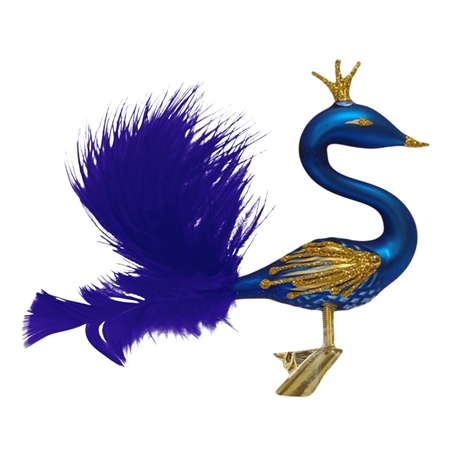 Cygne en verre bleu foncé avec une couronne dorée et avec des ailes
