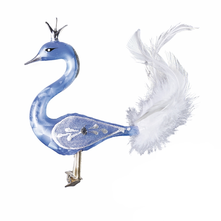 Skleněná labuť modrá s korunkou