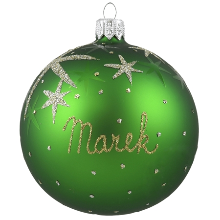 Skleněná vánoční koule se jménem zelená