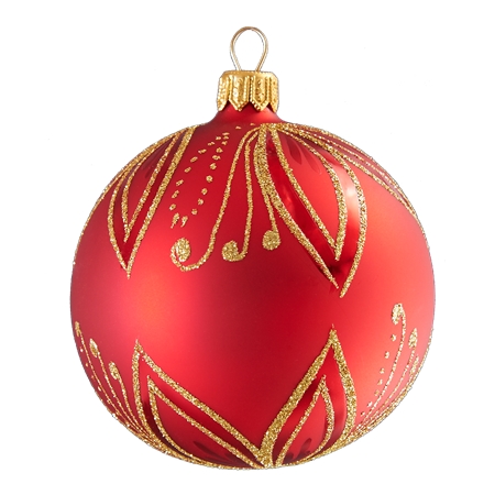 Christmas bauble red with golden leaves