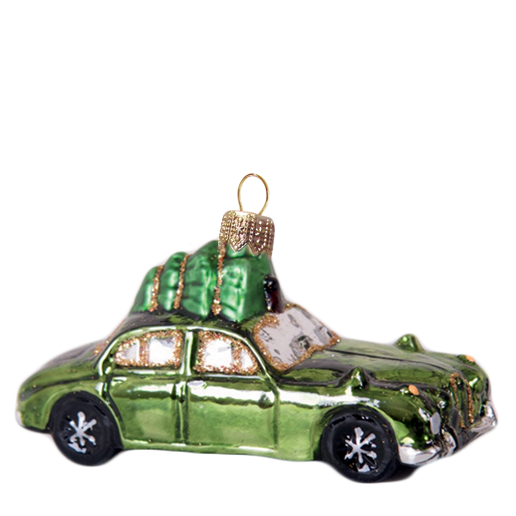 Vánoční ozdoba autíčko zelené se stromkem