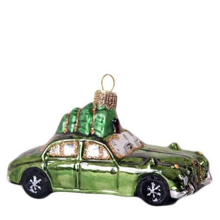 Décoration de Noël, voiture verte avec un sapin