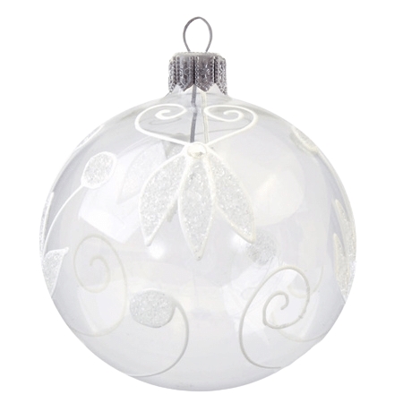 Vánoční koule transparentní s bílým zdobením