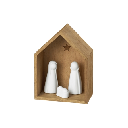 Malý dřevěný Betlém s porcelánovými figurkami