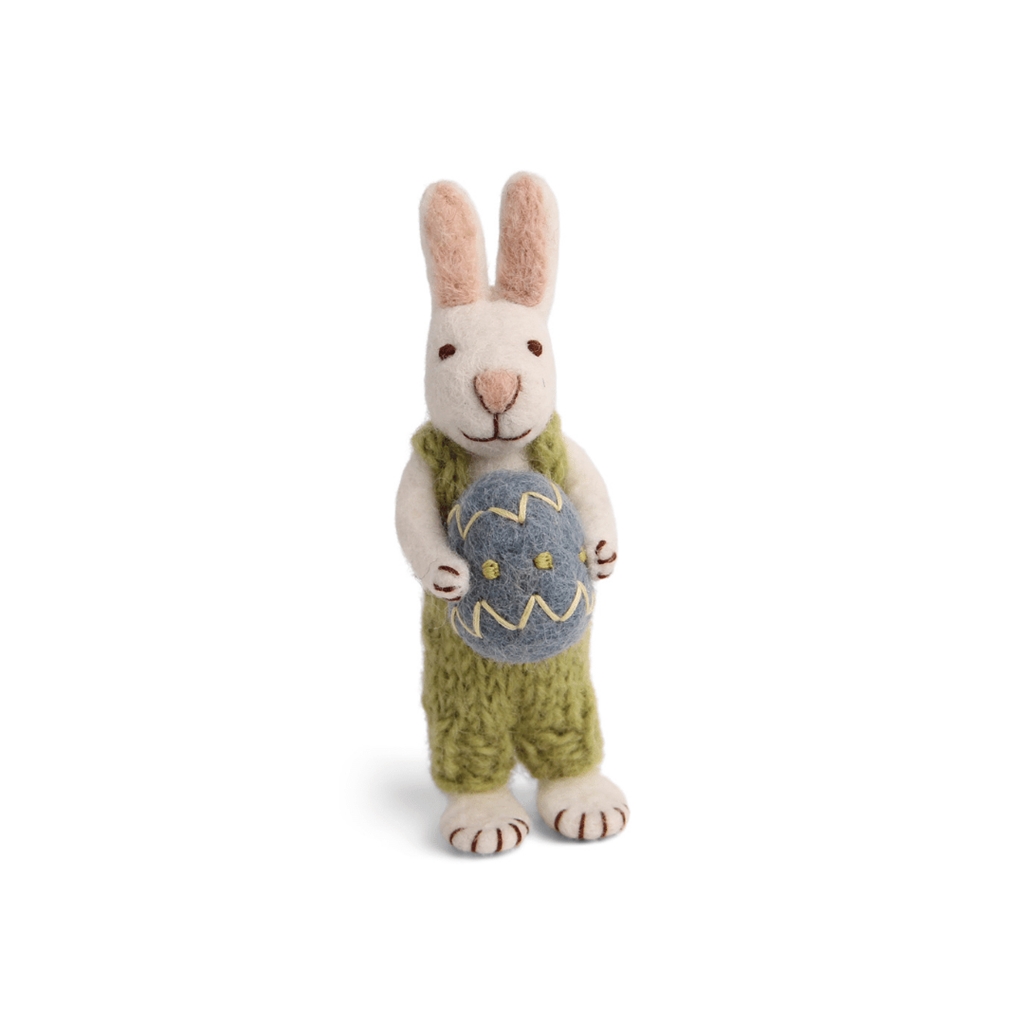Plstěný králíček v kalhotách s velikonoční kraslicí