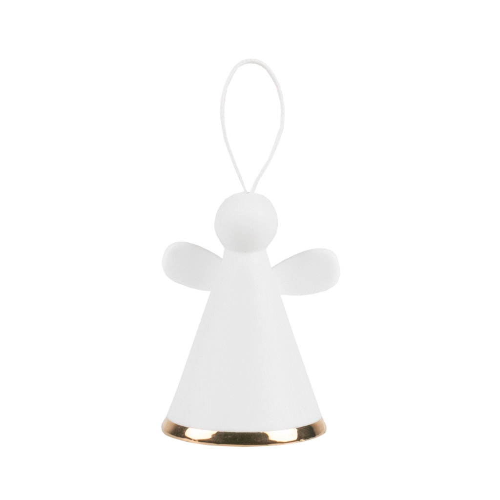 Porcelánová ozdoba zvoneček andělíček s proužkem