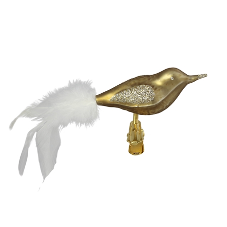 Skleněný ptáček bronzově zlatý