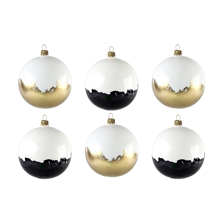 Set vánočních ozdob v bílé, černé a zlaté barvě