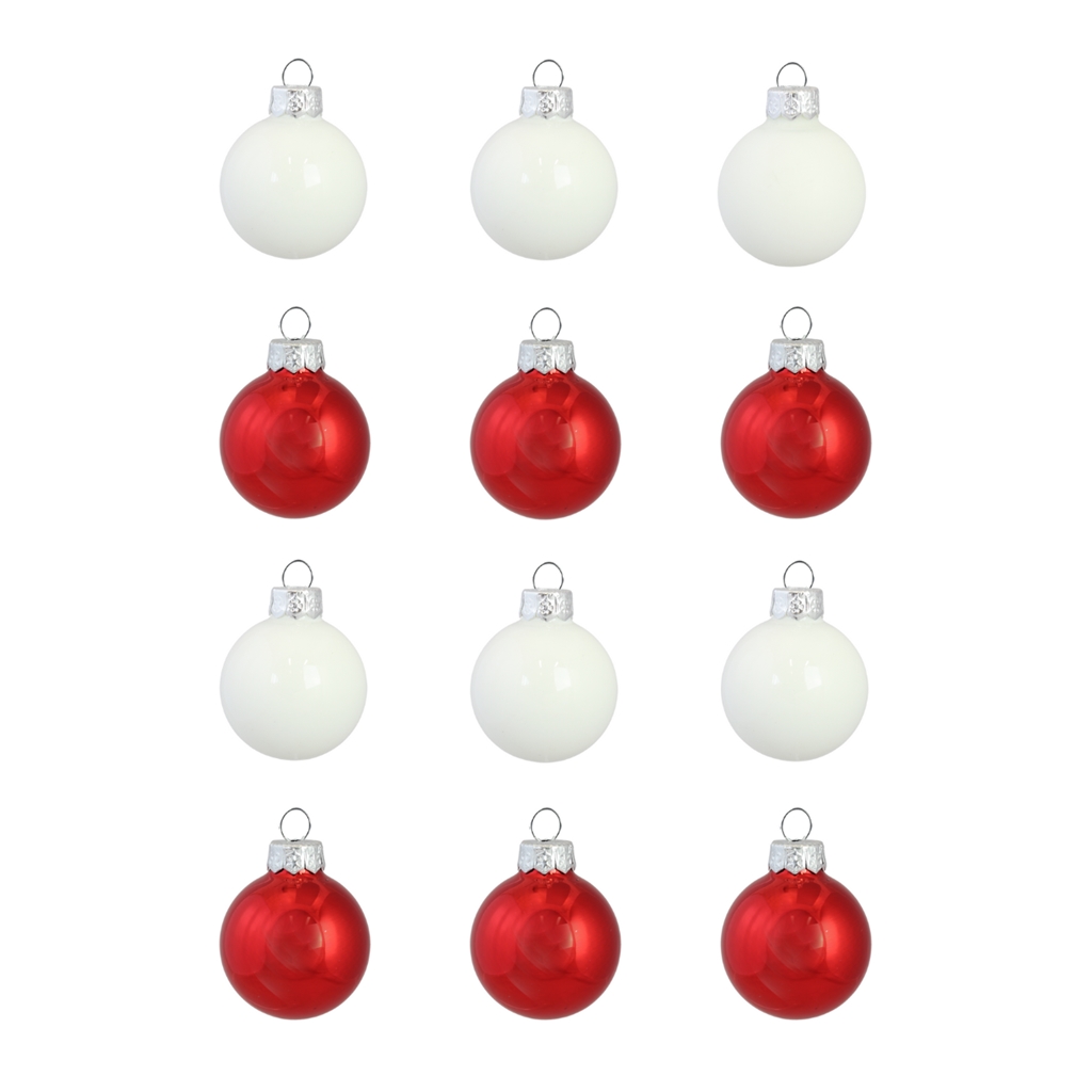 Set vánočních ozdob v červené a bílé barvě