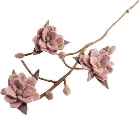 Plstěná větev s květy růžové magnólie