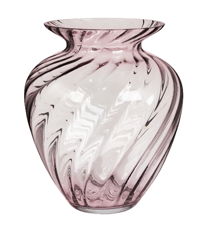 Vase en verre rose en torsade