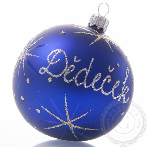 Vánoční skleněná koule se jménem modrá