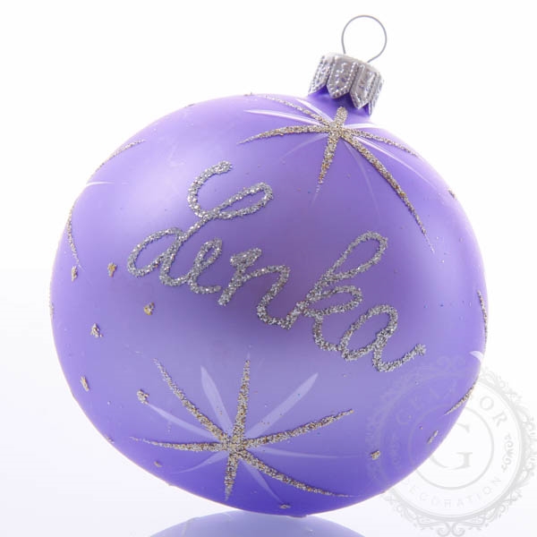Vánoční skleněná koule se jménem fialová