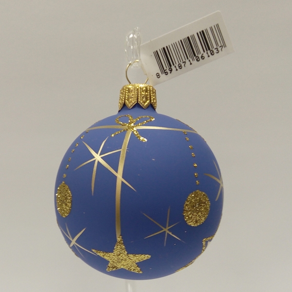 Koule modrá skořápka dekor bronzové proužky a zlaté mašličky a hvězdičky